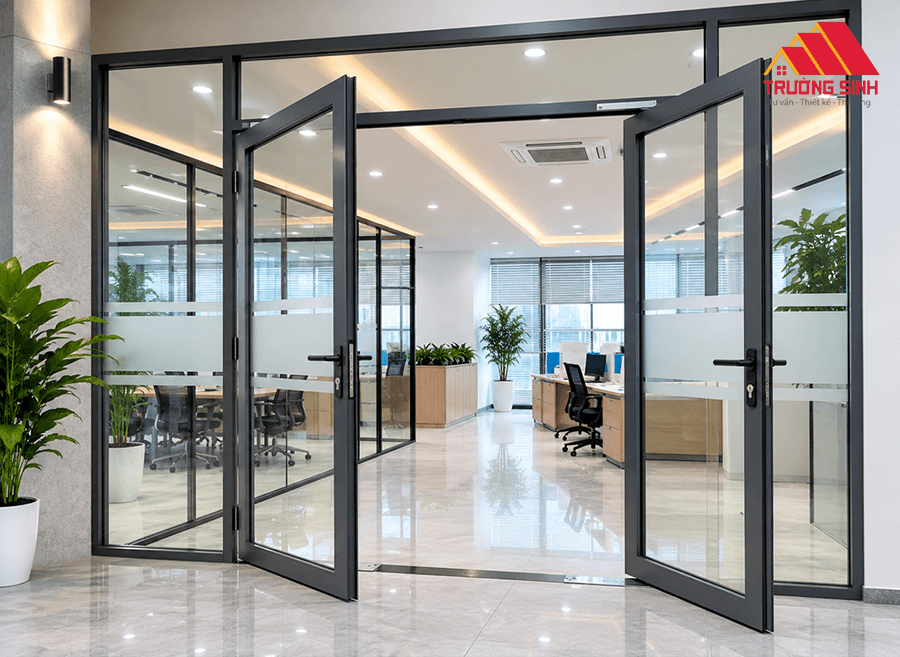 Mẫu cửa nhôm kính mở quay hiện đại cho văn phòng